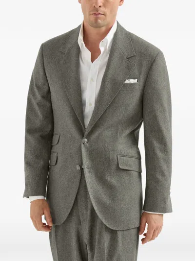 Brunello Cucinelli Virgin Wool Flannel Cavallo Tailor Blazer With Metal Buttons In Gray