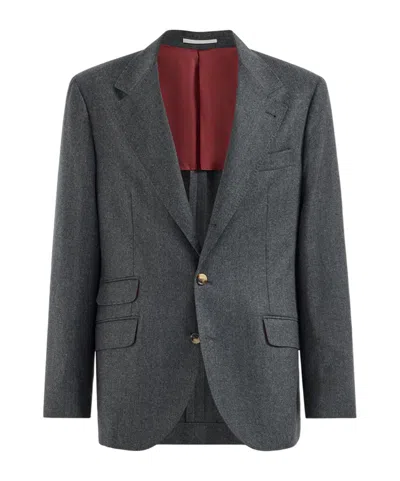 Brunello Cucinelli Virgin Wool Flannel Deconstructed Cavallo Blazer In Gray
