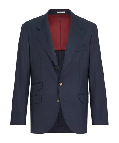 Brunello Cucinelli Virgin Wool Flannel Deconstructed Cavallo Blazer In Multi