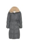 Brunello Cucinelli Belted Quilted Shearling-trimmed Wool Down Jacket In Gray