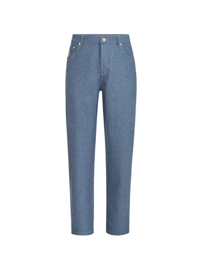 Brunello Cucinelli Virgin Wool Flannel Five-pocket Trousers In Blue