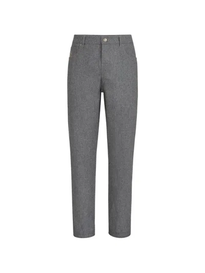Brunello Cucinelli Virgin Wool Flannel Five-pocket Trousers In Gray