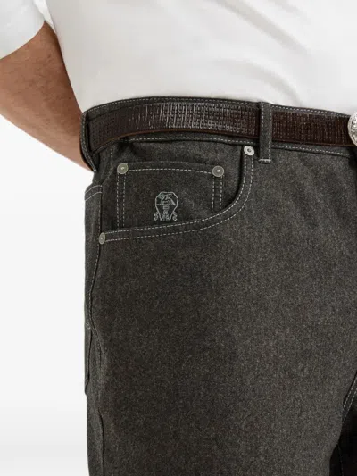 Brunello Cucinelli Virgin Wool Flannel Five-pocket Trousers In Black