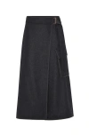 BRUNELLO CUCINELLI BRUNELLO CUCINELLI VIRGIN WOOL FLANNEL MIDI WRAP SKIRT