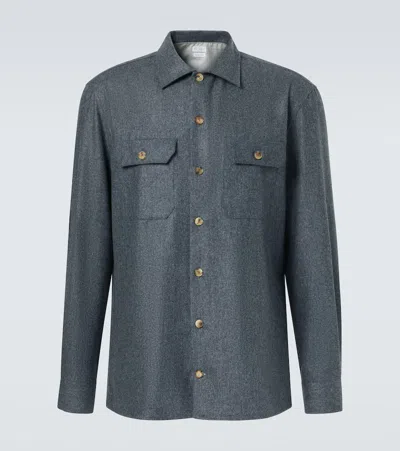 Brunello Cucinelli Virgin Wool Flannel Overshirt In Gray