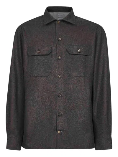 Brunello Cucinelli Virgin Wool Flannel Overshirt In Brown