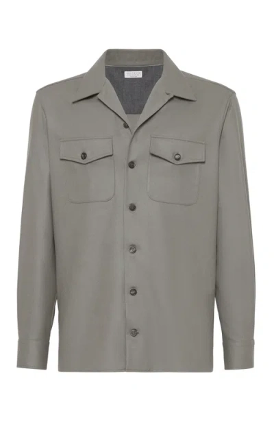 Brunello Cucinelli Camp-collar Long-sleeve Shirt In Green