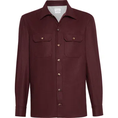 Brunello Cucinelli Virgin Wool Flannel Overshirt In Purple