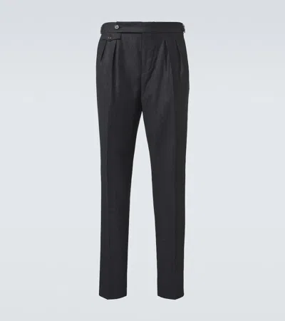 Brunello Cucinelli Virgin Wool Flannel Slim Pants In Gray