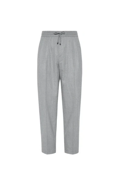 Brunello Cucinelli Virgin Wool Flannel Trousers In Gray