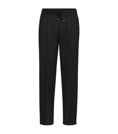 Brunello Cucinelli Virgin Wool Flannel Trousers In Black