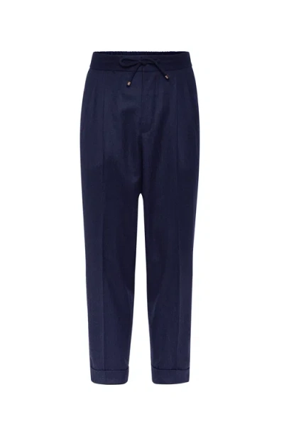 Brunello Cucinelli Virgin Wool Flannel Trousers In Marine