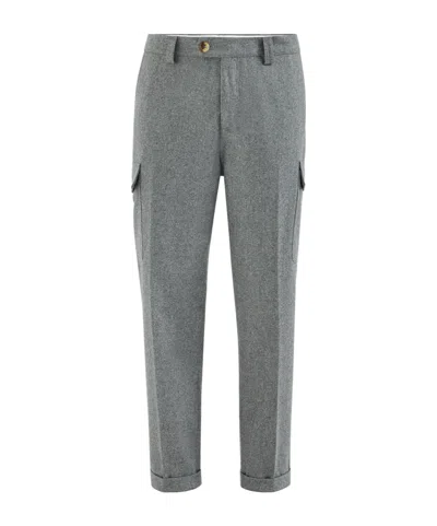 Brunello Cucinelli Virgin Wool Flannel Trousers With Cargo Pockets In Gray