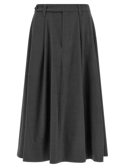 Brunello Cucinelli Virgin Wool Flared Midi Skirt In Gray