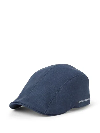 Brunello Cucinelli Virgin Wool Flat Cap In Blue