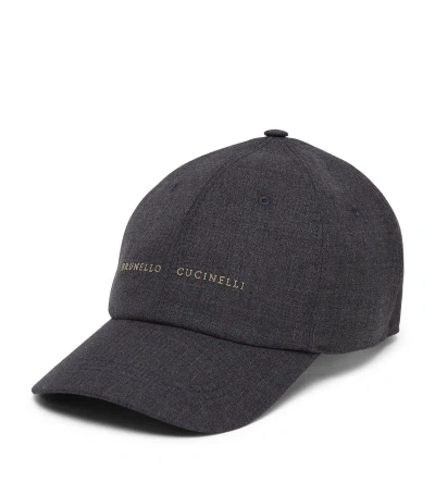 Brunello Cucinelli Men's Virgin Wool Fresco Baseball Cap With Embroidery In Grey