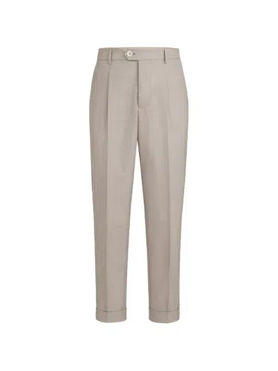 Brunello Cucinelli Virgin Wool Fresco Trousers With Pleat In Gray