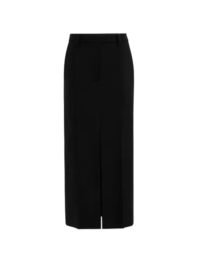 Brunello Cucinelli Virgin Wool Gabardine Sartorial Column Skirt With Monili In Black