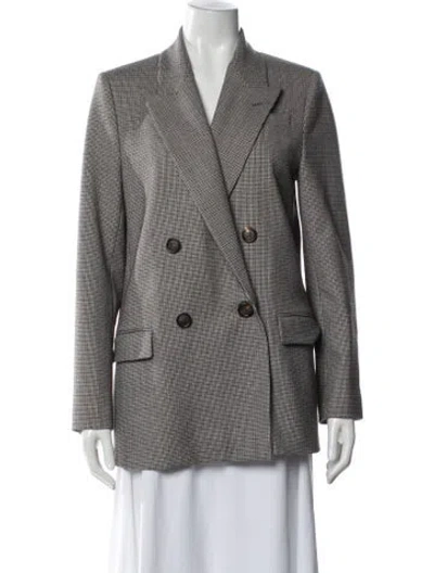 Pre-owned Brunello Cucinelli Virgin Wool Houndstooth Print Blazer In Neutral