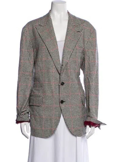 Pre-owned Brunello Cucinelli Virgin Wool Houndstooth Print Blazer W/ Tags In Brown