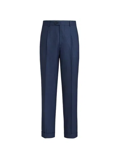 Brunello Cucinelli Super 150s Virgin Wool Houndstooth Trousers With Pleat In Blue