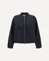 Brunello Cucinelli Oversized Virgin Wool Jacket With Ribbed Collar In Blue