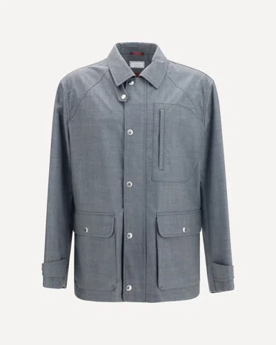 Brunello Cucinelli Virgin Wool Jacket With Pockets In Grey