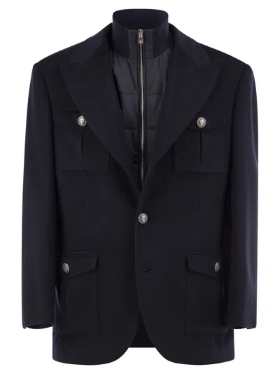 Brunello Cucinelli Virgin Wool Jacket With Removable Padded Gilet In Blue