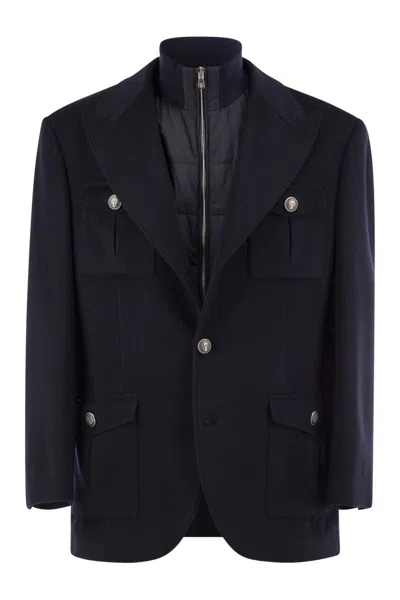 Brunello Cucinelli Virgin Wool Jacket With Removable Padded Gilet In Blue