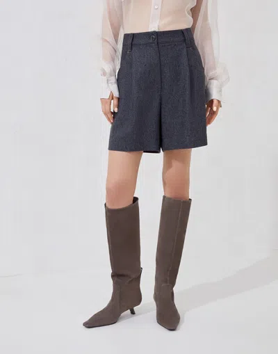 Brunello Cucinelli Virgin Wool Knee-length Shorts In Blue