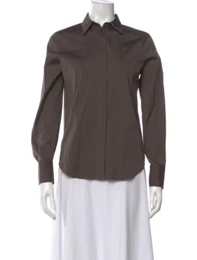 Pre-owned Brunello Cucinelli Virgin Wool Long Sleeve Button-up Top W/ Tags In Brown