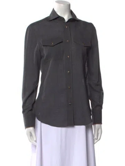 Pre-owned Brunello Cucinelli Virgin Wool Long Sleeve Button-up Top W/ Tags In Gray