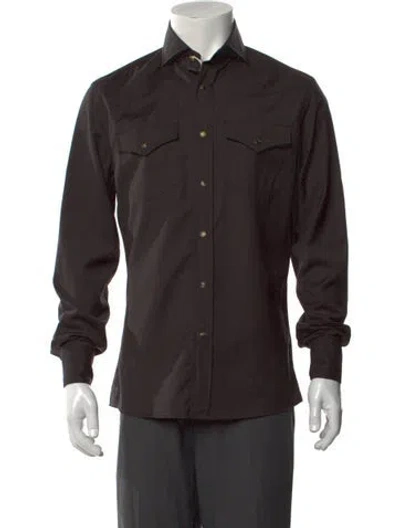 Pre-owned Brunello Cucinelli Virgin Wool Long Sleeve Western Shirt W/ Tags In Gray