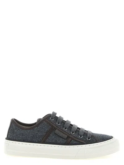 Brunello Cucinelli Virgin Wool Low-top Sneaker In Gray
