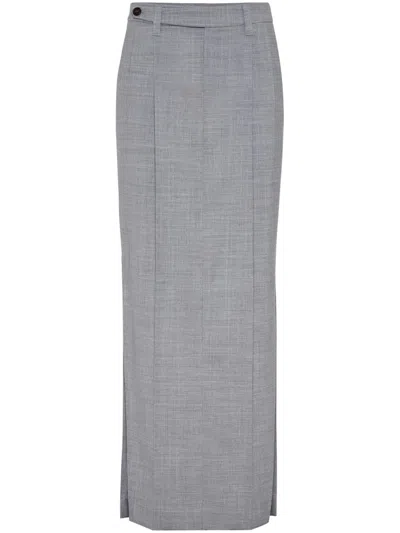 Brunell O Cucinelli Virgin Wool Maxi Skirt Light Grey In Gray