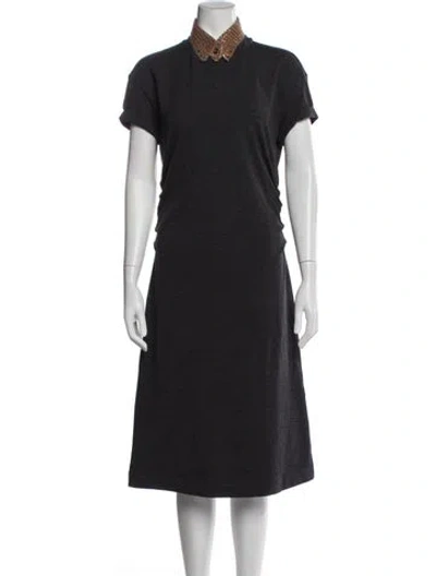 Pre-owned Brunello Cucinelli Virgin Wool Midi Length Dress In Gray
