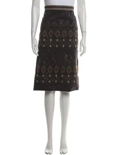 Pre-owned Brunello Cucinelli Virgin Wool Midi Length Skirt In Brown/grey
