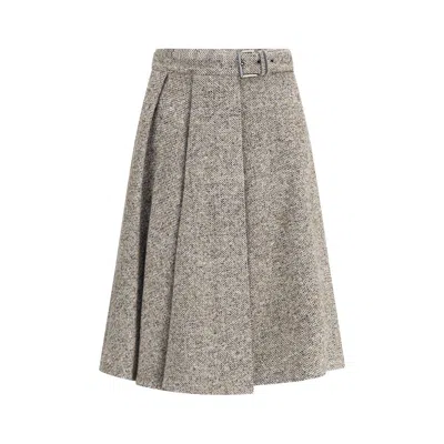 Brunello Cucinelli Virgin Wool Midi Women's Skirt In Brown
