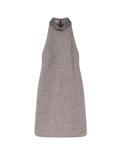 Brunello Cucinelli Virgin Wool Mini Dress In Brown