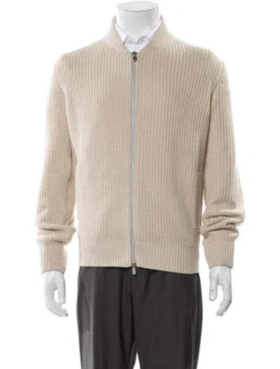 Pre-owned Brunello Cucinelli Virgin Wool Mock Neck Cardigan W/ Tags In Neutral