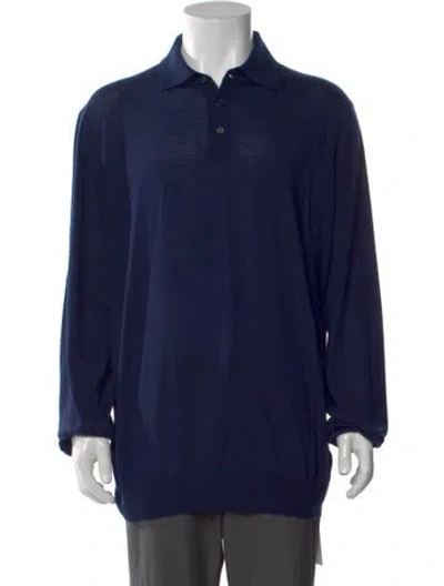 Pre-owned Brunello Cucinelli Virgin Wool Mock Neck Polo Sweater In Blue