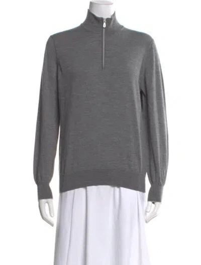 Pre-owned Brunello Cucinelli Virgin Wool Mock Neck Sweater In Gray