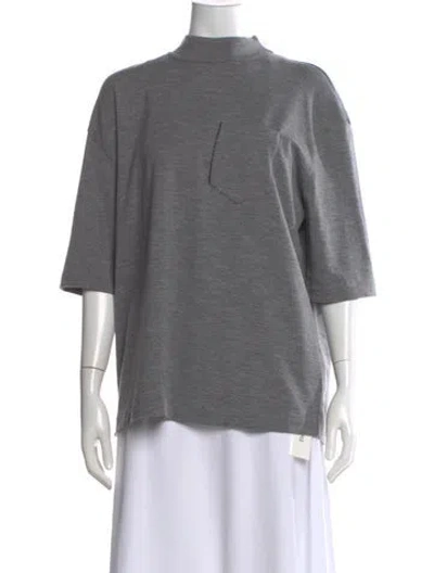 Pre-owned Brunello Cucinelli Virgin Wool Mock Neck Top In Gray