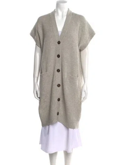 Pre-owned Brunello Cucinelli Virgin Wool Open Front Sweater In Gray