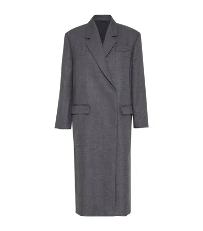 Brunello Cucinelli Grey Single-breasted Coat With Notched Revers In Wool Woman In Dark Grey