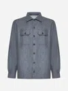 Brunello Cucinelli Wool Shirt With Straight Hem And Buttoned Hems In Mid Grey