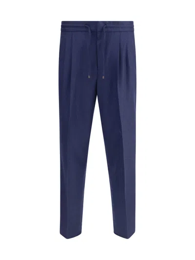 Brunello Cucinelli Virgin Wool Drawstring Leisure Trousers In Blue