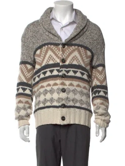 Pre-owned Brunello Cucinelli Virgin Wool Patterned Cardigan In Neutral