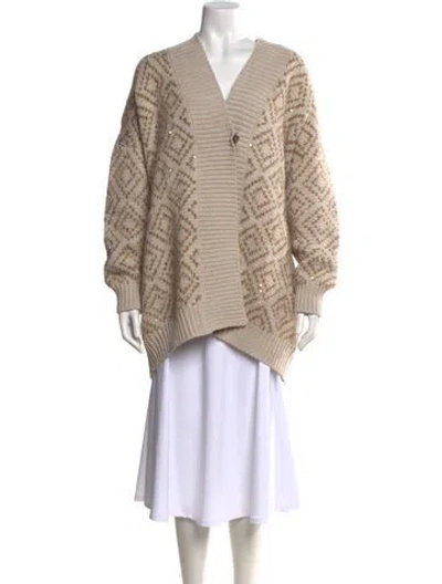 Pre-owned Brunello Cucinelli Virgin Wool Patterned Sweater W/ Tags In Neutral