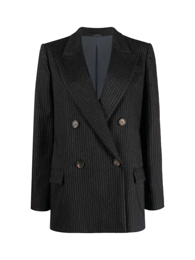 Brunello Cucinelli Virgin Wool Pinstripe Blazer In Black